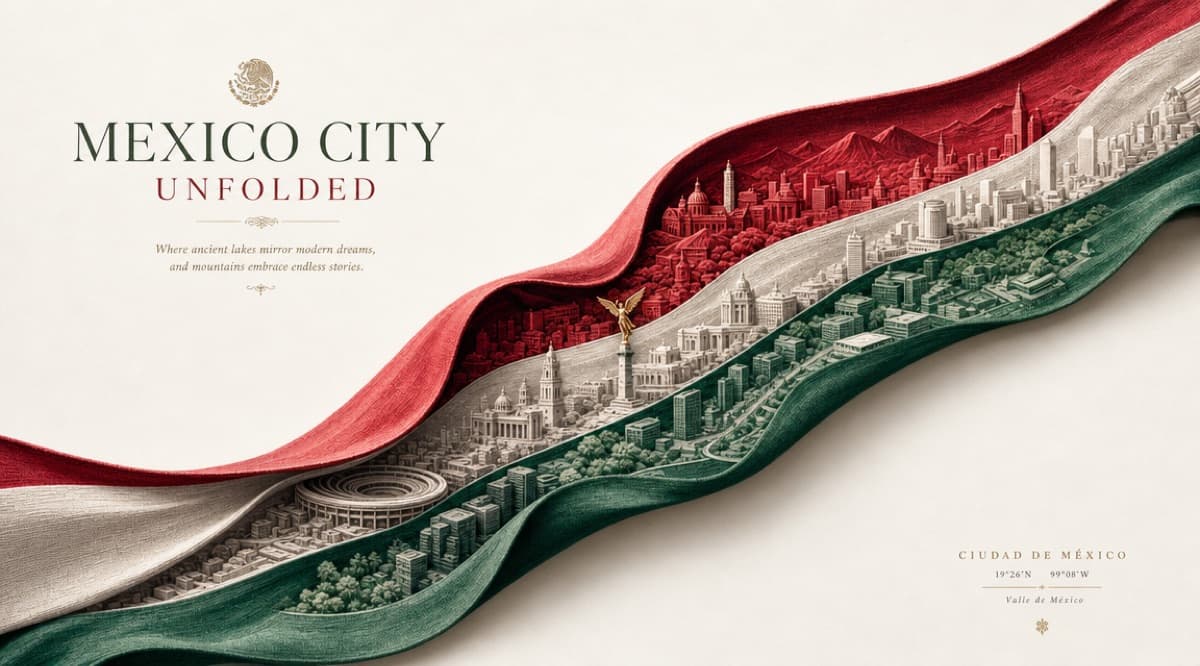 Ideogram 4.0 Mexico City unfolded ribbon brand poster example