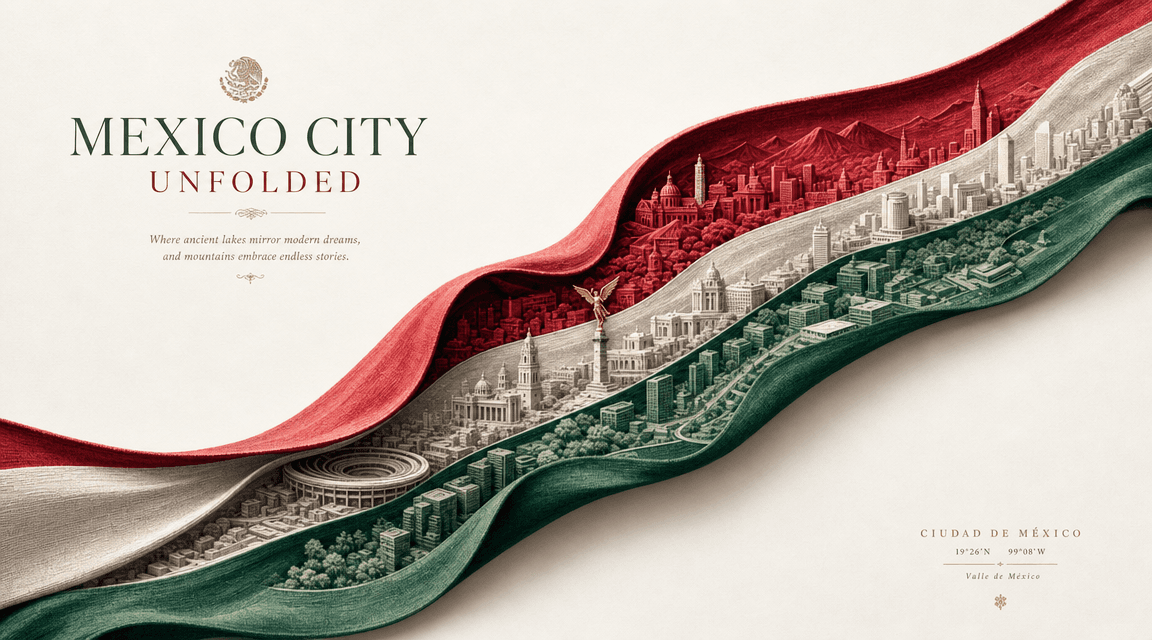 Ideogram 4.0 Mexico City unfolded ribbon brand poster example