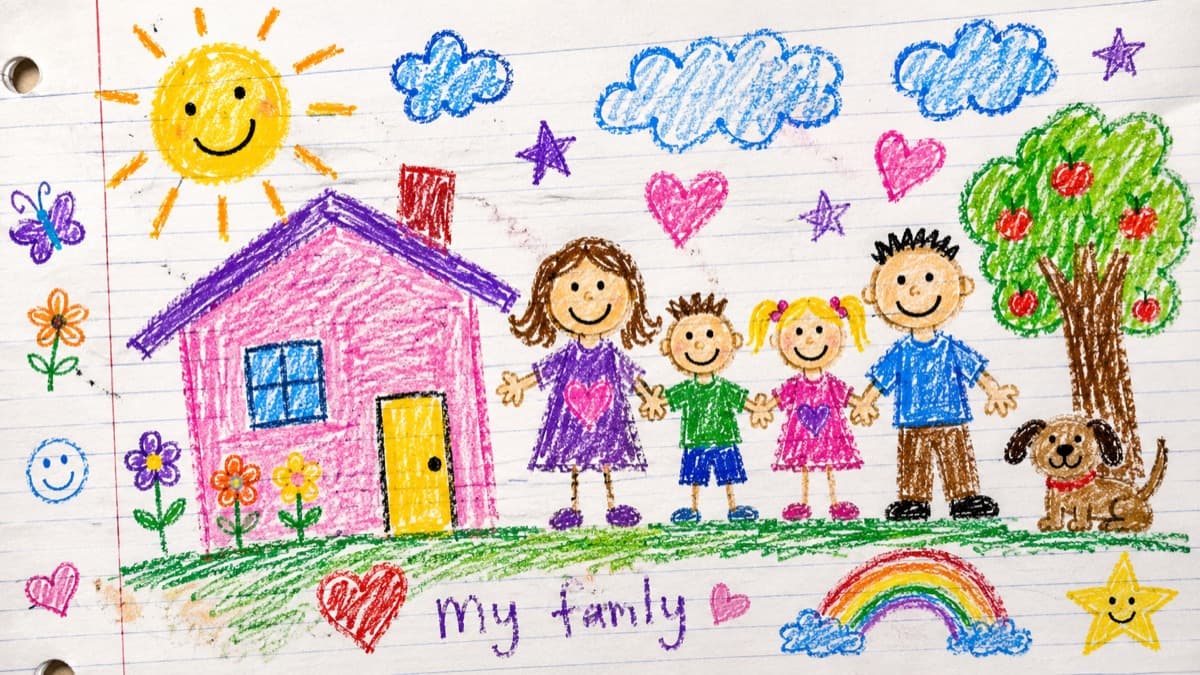 My Family crayon notebook drawing generated from a prompt.